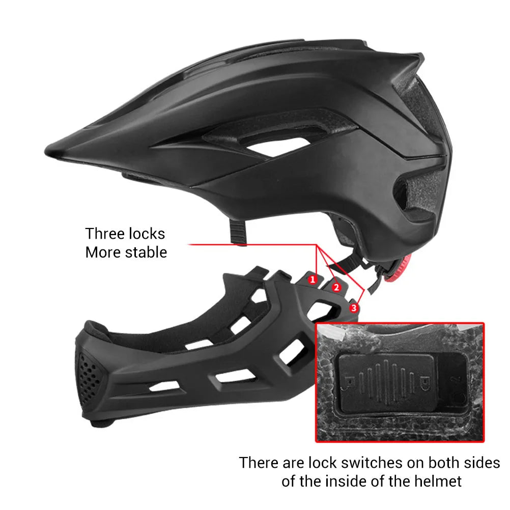 2 in 1 Kids Full Face Bike Helmet for Children MTB BMX Dirtbike Skateboard with Detachable Chin Guard Kids Full Face Bike Helmet